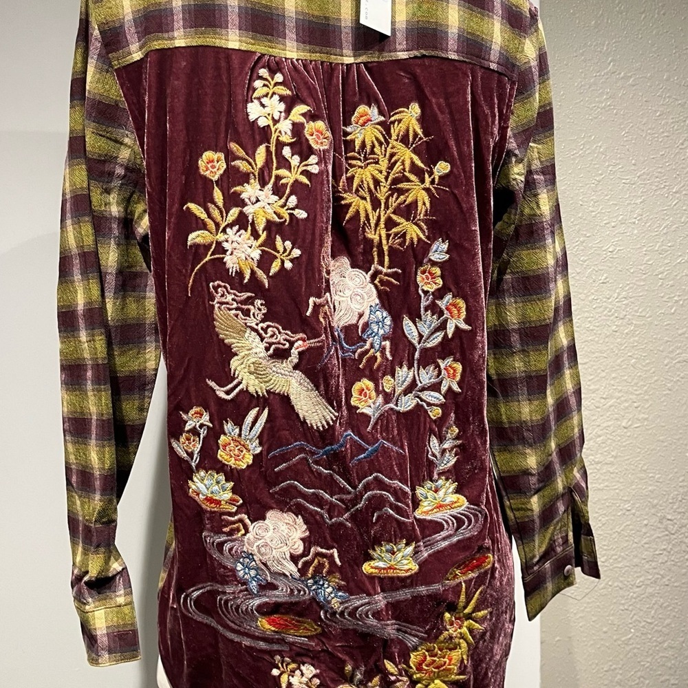 Paparazzi Plaid and Embroidered Velvet Blouse - Picture 9 of 14